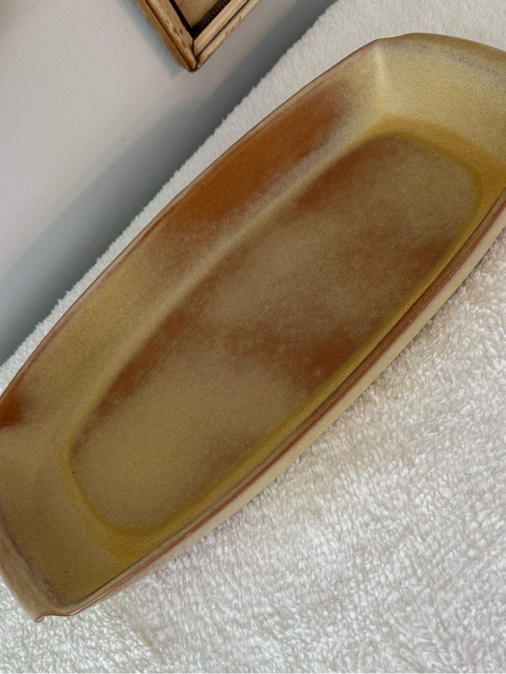 VTG Frankoma Pottery Plainsman Gold 5Q Rectangular Serving Dish Platter MCM